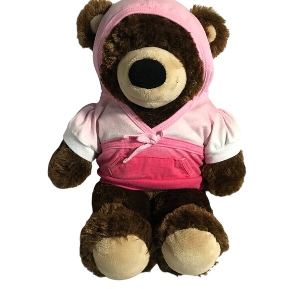 Build A Bear Workshop Brown Teddy Bear In Pink Hoodie Plush Toy 14" - Picture 1 of 16